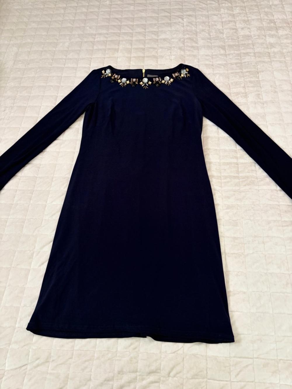 Vince Camuto Navy jeweled neckline dress, Size 4